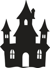 Spooky Haunted House Silhouette, Gothic Castle Vector Icon for Halloween