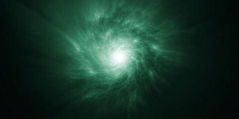 Bright glowing green energy vortex with cosmic light swirl on dark background - AI generated