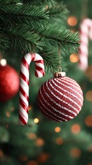 Festive Christmas tree decorated with candy cane ornaments