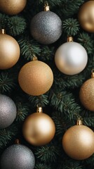 Glamorous Christmas tree with metallic decorations