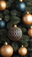 Glamorous Christmas tree with metallic decorations