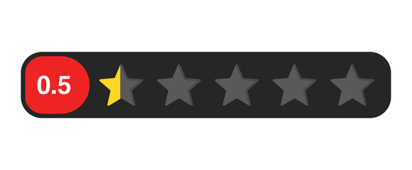 Half star rating bar with numeric label 0.5, very poor review feedback score and lowest trust evaluation, PNG with transparent background