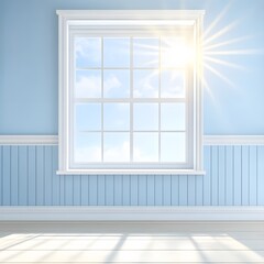 Sunny Room Interior Design Light Blue Walls Paneled Walls Window Sunlight
