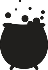 Bubbling Witch Cauldron Silhouette Vector Icon, Symbol of Magic, Potions, and Halloween