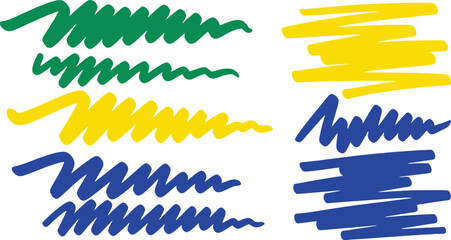 Vibrant marker strokes in green, yellow, and blue create a dynamic design element ideal for creative projects and artistic backgrounds.