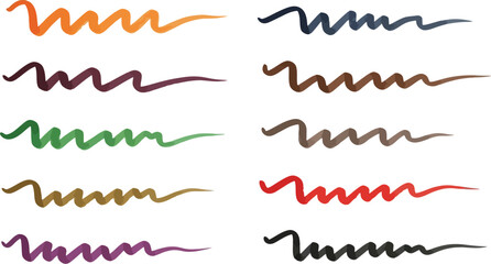 Colorful eyeliner swatches showcase vibrant cosmetic shades in a wavy pattern, ideal for beauty and makeup product presentations.