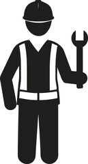 Industrial Worker Icon with Hard Hat and Wrench, Vector Symbol for Construction, Repair, and Maintenance