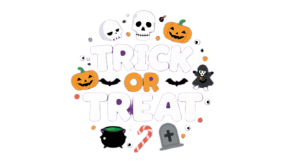 Spooky Halloween Celebration with Trick or Treat Message and Festive Icons