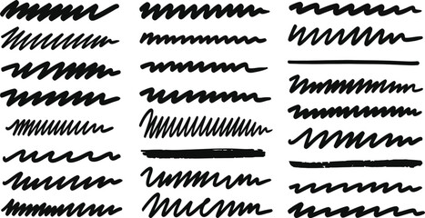 Obraz premium Collection of black scribble lines, hand drawn with marker, perfect for adding a touch of artistic flair to any design project.