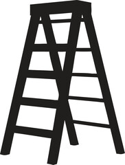 Simple Black Stepladder Silhouette Vector Icon, Symbol of Progress and Success