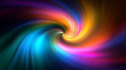 Abstract colorful spiral background with vibrant rainbow hues and bright glowing effect, smooth gradient transitions, high contrast, modern digital art style