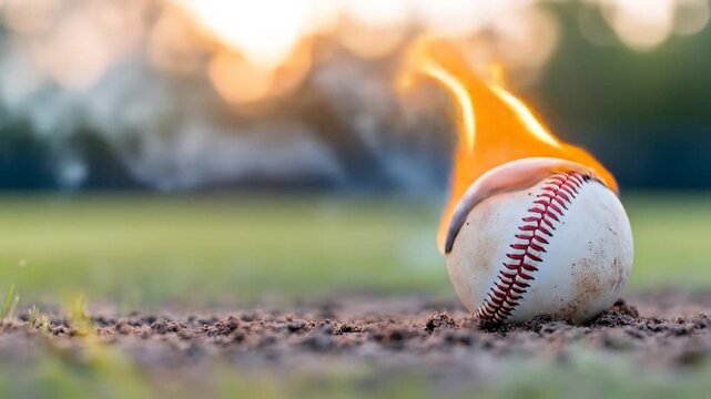 Baseball on fire sport concept background