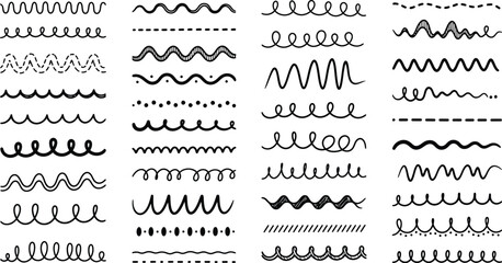 Wavy lines collection features doodle style borders and dividers for creative design projects, adding a whimsical touch to any layout.