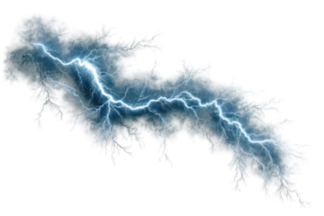Electric Bolt Against Transparent Background with White Haze and Blue Tones