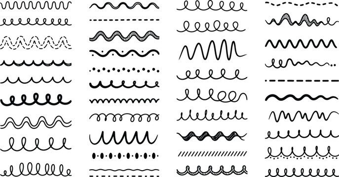 Wavy lines collection features doodle style borders and dividers for creative design projects, adding a whimsical touch to any layout.