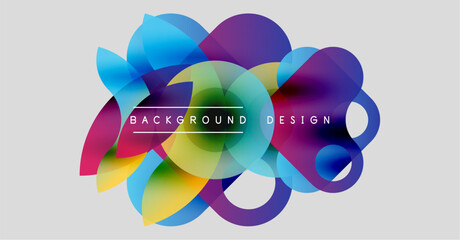 Abstract colorful shapes overlap, creating vibrant background design. Modern aesthetic, smooth gradients present dynamic visual effect.