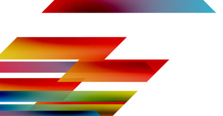 Fototapeta premium Abstract colorful shapes overlap white background. Dynamic composition creates modern visual impact. Bright hues suggest energy, movement.