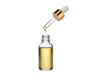 Clear glass dropper bottle cosmetic container essential oil serum skincare liquid packaging object isolated on white background