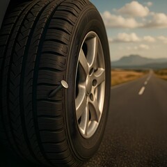 car wheel on a road