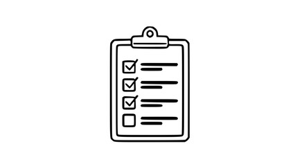A clipboard with a checklist, three items marked with checkmarks, and one item unchecked, presented as a black and white line drawing.