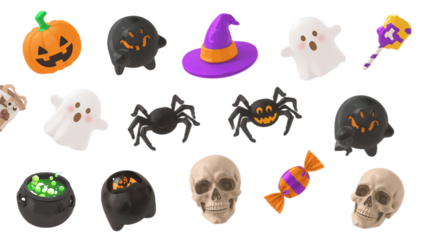 Spooky Halloween Icons Collection Featuring Pumpkins, Ghosts, Skulls, and Candy for Festive Designs