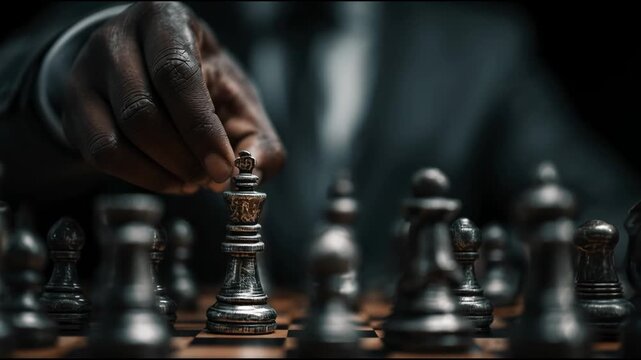 Close-Up of Hand Making Move on Chessboard During Intense Game