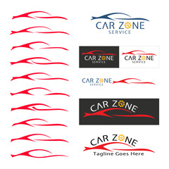 Set of Car Zone service logo template. Different variety of car line art logo. 