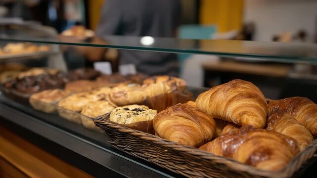 A tempting array of pastries displayed in a cozy caf&eacute; setting, inviting patrons to indulge in sweet delights and enjoy moments filled with flavor and comfort.