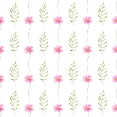 Seamless pattern, floral minimalist background with watercolor flowers. Repeat fabric wallpaper print texture. Perfectly for wrapped paper, backdrop.