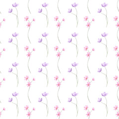 Seamless pattern, floral minimalist background with watercolor flowers. Repeat fabric wallpaper print texture. Perfectly for wrapped paper, backdrop.