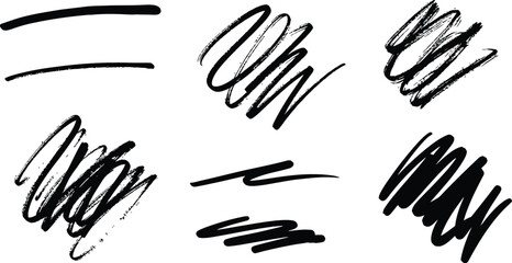 Obraz premium Black brush strokes and scribbles create a dynamic set of vector design elements, perfect for adding an artistic touch to any project.