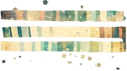 Abstract Striped Composition with Watercolor Effect and Decorative Stars against Transparent Background