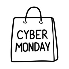 Shopping bag with "Cyber Monday" text in minimalist style  
