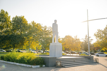 Thessaloniki, Greece: 9.9.2025: Marble statue of Eleftherios Venizelos, one of Greece’s most prominent political leaders. public monument is a popular historical landmark on the city