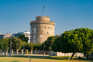 Thessaloniki, Greece: 9.9.2025: The iconic White Tower of Thessaloniki, a 15th-century Ottoman fortification and one of the city’s most famous landmarks