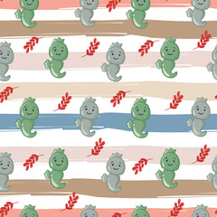 kawaii sea animals character set in a pattern