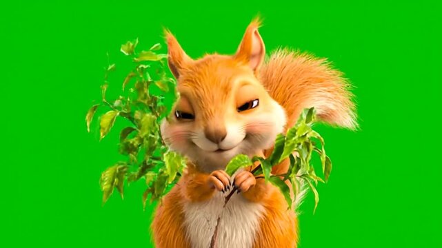 固定カメラアニメーション：大きな目のリス、ミニチュア柳を喜んで食べる