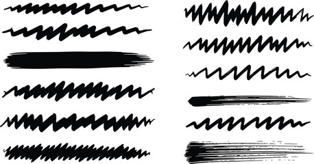 Black brush strokes and zigzag lines create a dynamic, artistic element for graphic design projects and creative compositions.