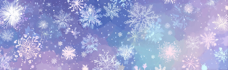 Enchanting Winter Background with Blue and Purple Snowflakes
