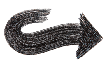 Curved Arrow Symbol Drawn With Textured Brushstroke Effect on Transparent Background