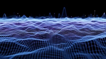 Abstract dynamic digital wave grid with glowing elements for modern technology - Powered by Adobe