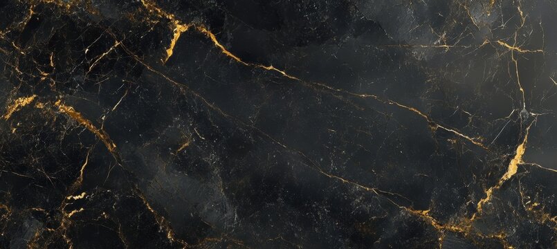 Fototapeta Elegant Black Marble Texture with Striking Golden Veins, Luxurious Dark Pattern for Interior Design