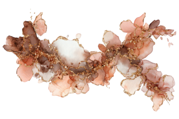 Watercolor floral arrangement with gold glitter details on transparent background