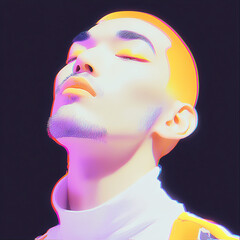 A digitally crafted portrait with neon lights highlights the essence of modern identity and individualistic expression in bold colors.