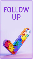 Follow Up Tick Mark Puzzle Pieces Colorful Purple Vertical Text 