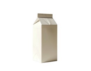 A tall, opaque carton, possibly for beverages or liquids, stands against a stark black backdrop. The white packaging suggests dairy or alternative products, and the image offers a minimalistic feel.