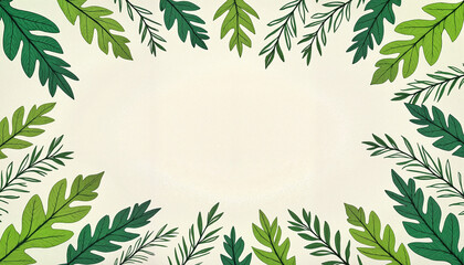Naklejka premium Green leaves border on light background creating natural decoration frame 