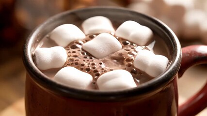 Cozy Mug of Hot Chocolate with Marshmallows: A Sweet Treat for Cold Weather Days, Relaxing Moment Depiction of Indulgence and Comfort