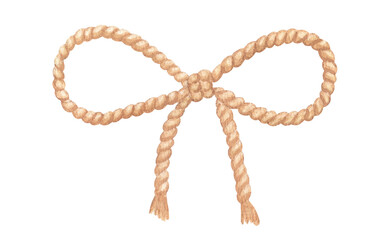 Rope ribbon watercolor isolated illustration, texture drawing