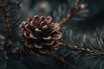 Close-up of a pine cone on a branch